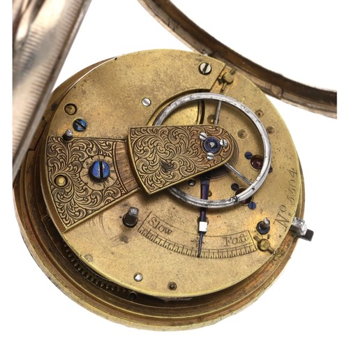 24 - Victorian silver fusee lever pocket watch, London 1868, unsigned movement, no. 5504, with engraved b... 