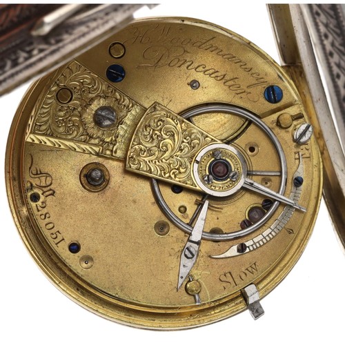 76 - H. Woodmansey, Doncaster - attractive small Victorian silver fusee lever pocket watch, Birmingham 18... 