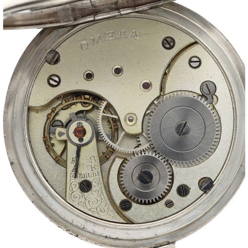 77 - Omega silver lever pocket watch, import hallmarks London 1910, signed movement with compensated bala... 