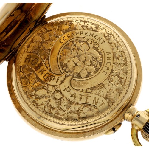 79 - Roskopf Patent Centre Seconds 18ct lever pocket watch, the three quarter plate movement stamped 'Ros... 