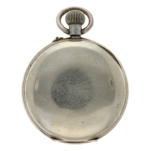 80 - Le Tattersall Chronographe centre seconds nickel cased cylinder pocket watch, signed frosted movemen... 