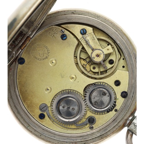 80 - Le Tattersall Chronographe centre seconds nickel cased cylinder pocket watch, signed frosted movemen... 