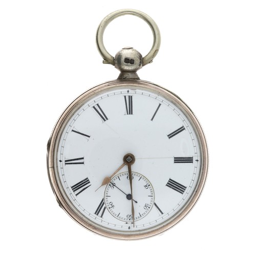 91 - Victorian silver fusee lever pocket watch, London 1869, unsigned movement, no. 5621, with engraved b... 