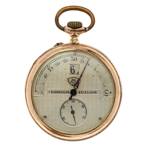 97 - Modernista for Cigarrillos Excelsior digital 'Jump Hour' gold plated lever dress pocket watch, bar l... 