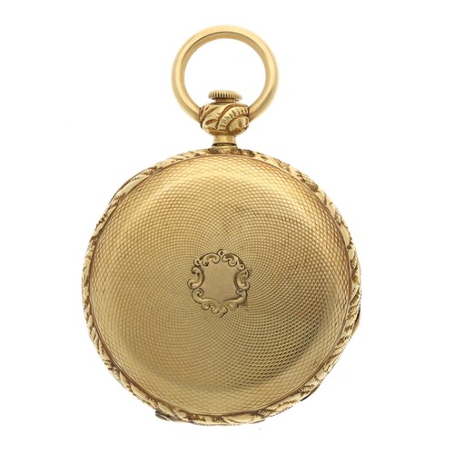 98 - Bennett, London - Attractive 18ct plunge repeating cylinder fob watch, the gilt frosted movement sig... 