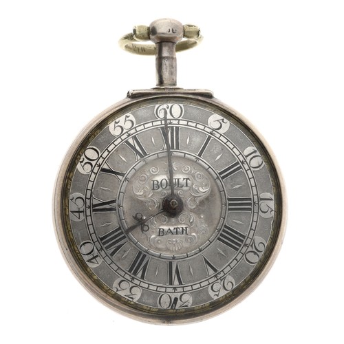 100 - Jas Boult, Bath - English early 18th century silver verge pocket watch, circa 1710, signed deep full... 