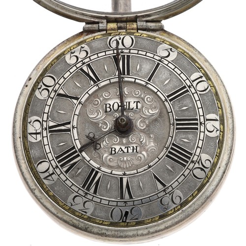 100 - Jas Boult, Bath - English early 18th century silver verge pocket watch, circa 1710, signed deep full... 