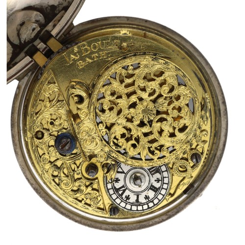 100 - Jas Boult, Bath - English early 18th century silver verge pocket watch, circa 1710, signed deep full... 