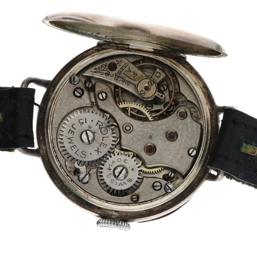 279 - Rolex WWI period silver wire-lug gentleman's wristwatch, London 1916, circular black enamel dial wit... 