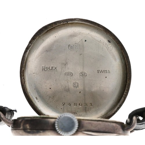 279 - Rolex WWI period silver wire-lug gentleman's wristwatch, London 1916, circular black enamel dial wit... 