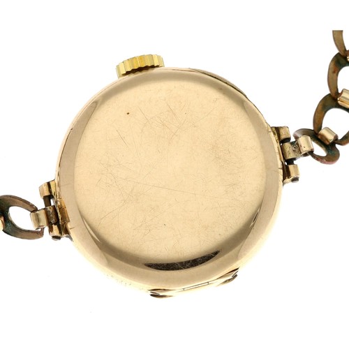 291 - Rolex WWI period 15ct lady's wristwatch, import hallmarks London 1915, circular enamel dial with Rom... 