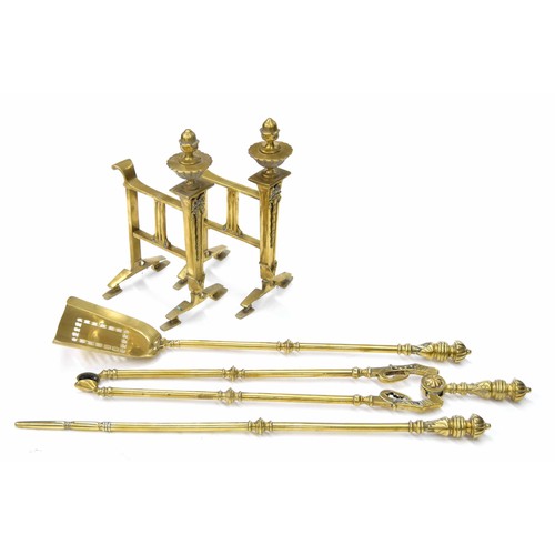 1143 - Pair of late 19th century decorative brass andirons, with urn type finials over tapered supports, 13... 