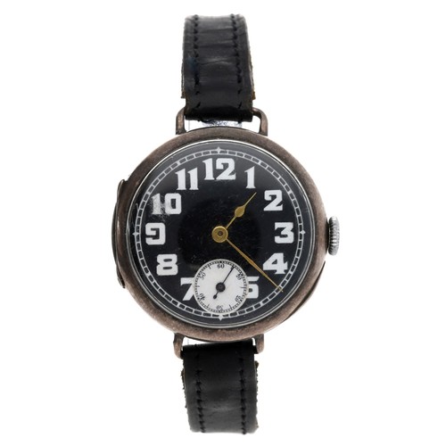 279 - Rolex WWI period silver wire-lug gentleman's wristwatch, London 1916, circular black enamel dial wit... 