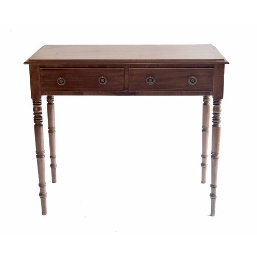 1800 - Victorian mahogany side table, the rectangular top over two frieze drawers upon turned legs, 19