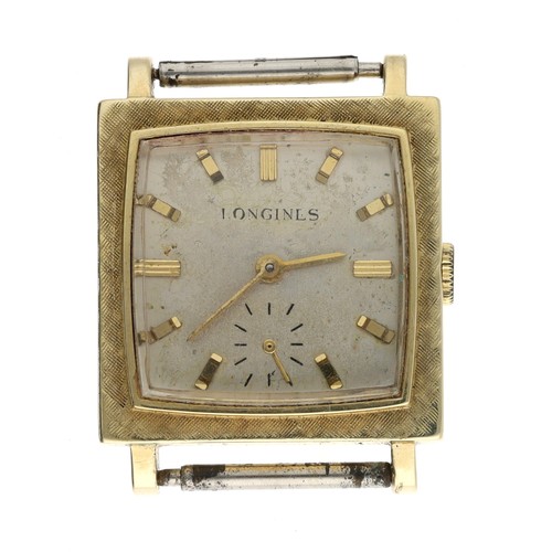 309 - Longines 14ct square cased lady's wristwatch, case no. 814560 206, serial no. 13016xxx, circa 1966, ... 