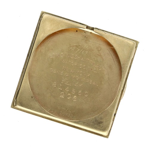 309 - Longines 14ct square cased lady's wristwatch, case no. 814560 206, serial no. 13016xxx, circa 1966, ... 