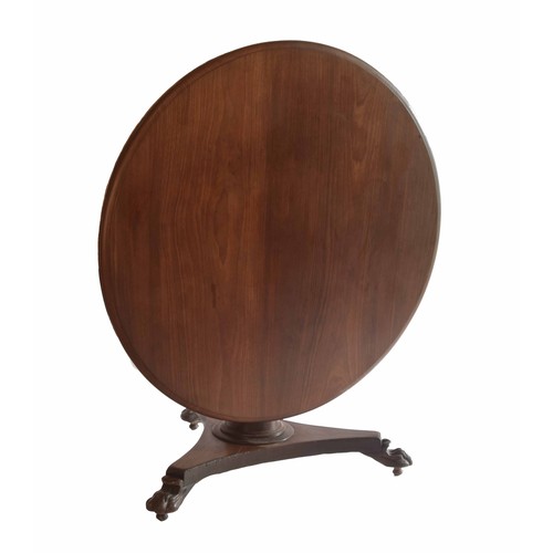 1820 - Victorian circular mahogany centre table, the moulded tilt-top upon a cylindrical plain column and t... 