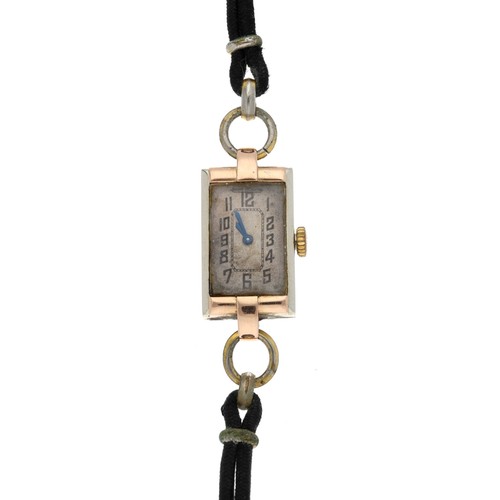 316 - LeCoultre Co. 18ct bi-colour rectangular lady's wristwatch, case no. 12509, rectangular silvered dia... 