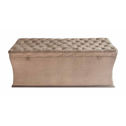 1700 - Victorian upholstered ottoman of rectangular waisted form, with a mahogany plinth base terminating w... 