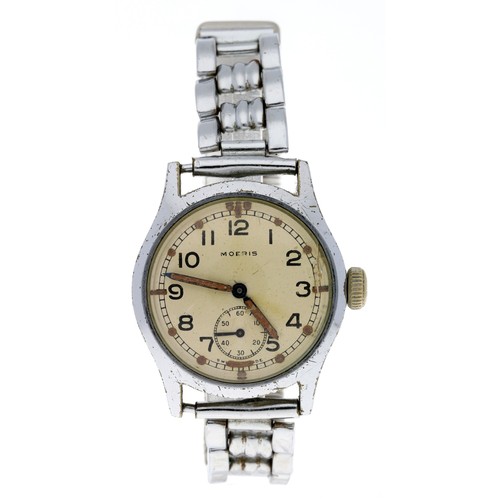 350 - Moeris WWII British Military Army issue mid-size nickel and stainless steel gentleman's wristwatch, ... 