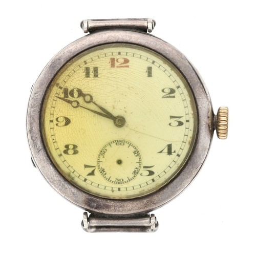 345 - Longines (Baume & Co.) WWI period silver officer's swing-lug wristwatch, import hallmarks London... 