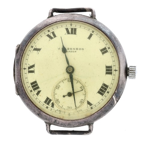 346 - J.W. Benson silver wire-lug gentleman's wristwatch, import hallmarks Glasgow 1927, signed circular e... 