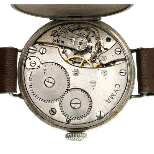 325 - Cyma wire-lug nickel cased gentleman's wristwatch, signed circular enamel dial with Arabic numerals,... 