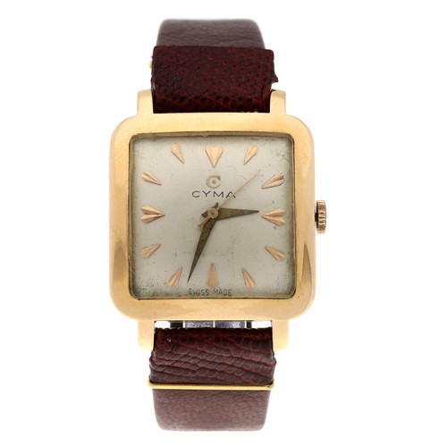 327 - Cyma 'bumper' automatic 18ct rose gold squared cased gentleman's wristwatch, case no. 8-12xx-67 21x,... 