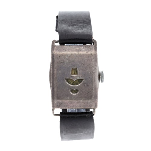 340 - Silver digital 'Jump Hour' rectangular wire-lug gentleman's wristwatch, Edinburgh 1932, 15 jewel mov... 