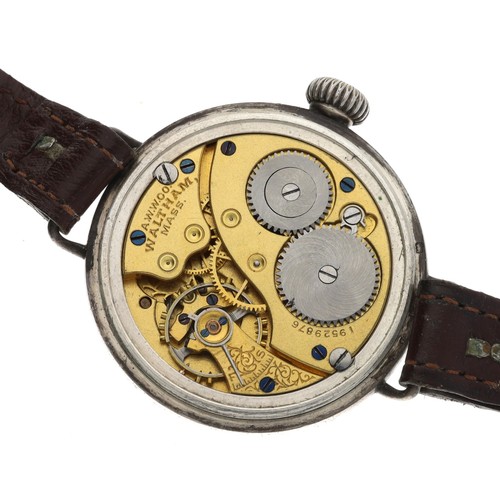 341 - American Waltham silver wire-lug gentleman's wristwatch, serial no. 19529xxx, circa 1914, signed cir... 