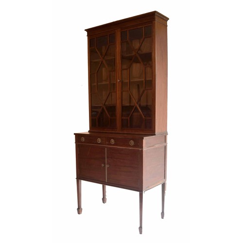 1689 - 1920s mahogany bookcase on stand, with astragal glazed double doors over two short drawers and cupbo... 