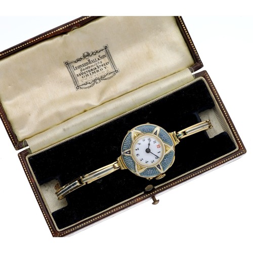 342 - Attractive 18ct and enamel lady's wristwatch, import hallmarks London 1912, circular enamel dial wit... 