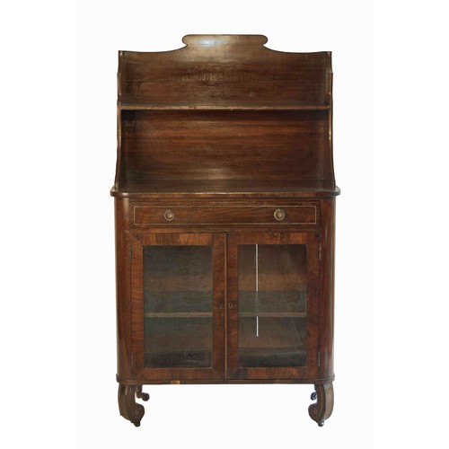 1838 - Regency rosewood brass inlaid display cabinet of small proportions, the raised back over a single dr... 