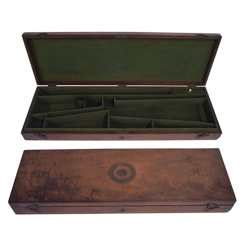 1064 - 19th century mahogany brass bound rectangular gun box, with green baize lined interior, 30.5” x 10”,... 