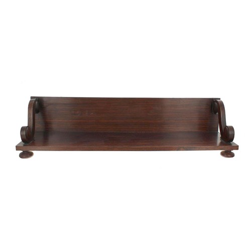 1158 - 19th century rosewood book holder, with scroll end supports and bun feet, 20.75” wide, 5.25” high... 