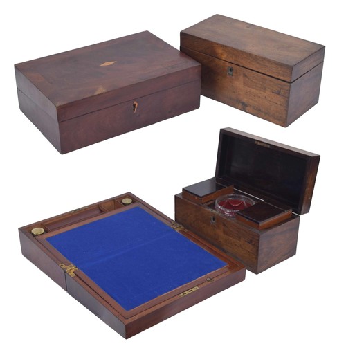 1170 - Victorian rosewood rectangular tea caddy, with a fitted interior and glass mixing bowl, 12” wide, 6”... 