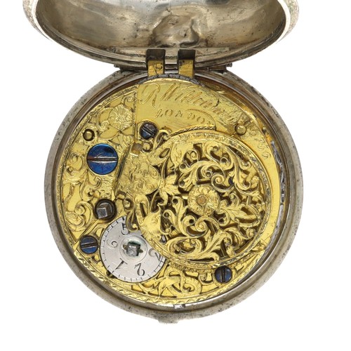 75 - R. Williamson, London - English mid-18th century silver pair cased verge pocket watch, signed fusee ... 