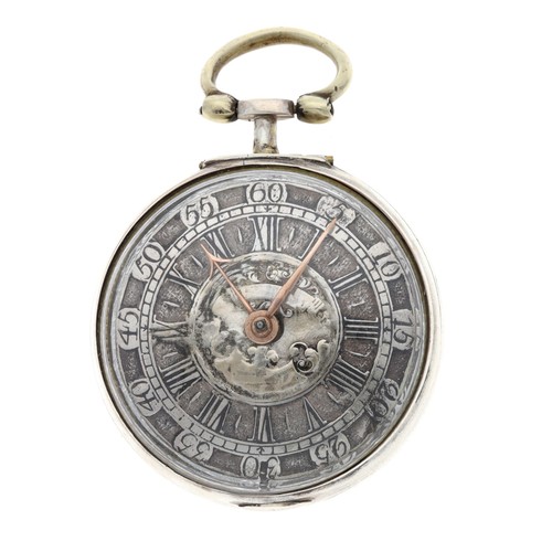 82 - Jno. Hubbard, London - English early 18th century silver pair cased verge pocket watch, circa 1720, ... 