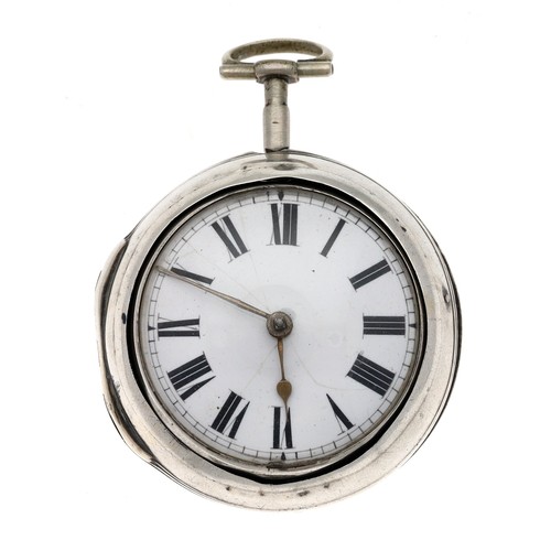 86 - J Millington, London - George III silver verge pair cased pocket watch, London 1761, signed fusee mo... 