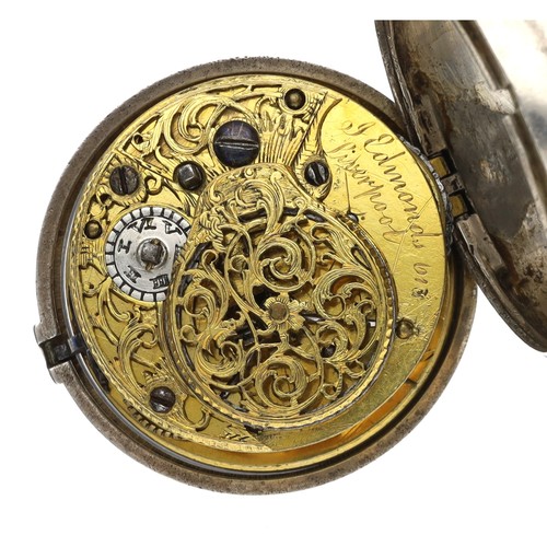 92 - J. Edmonds, Liverpool - George III silver  pair cased verge pocket watch, London 1772, signed fusee ... 