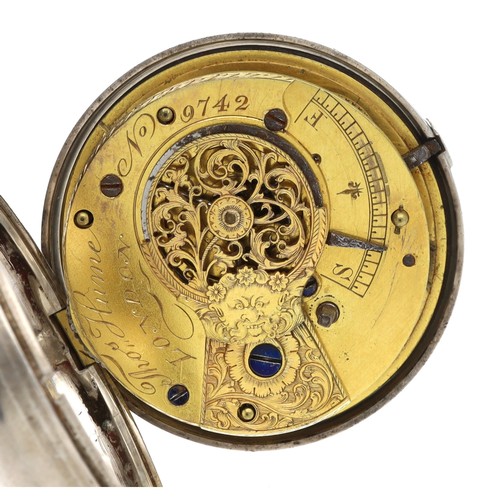 38 - Thos. Hume, London - George IV silver pair cased verge pocket watch, London 1826, signed fusee movem... 