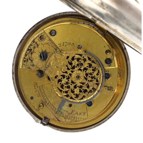 44 - William IV silver verge pair cased pocket watch, London 1835, unsigned fusee movement, no. 21799, wi... 