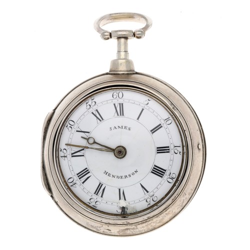 61 - Jno. Balle, London - Mid 18th century English silver pair cased verge pocket watch, London 1757, sig... 