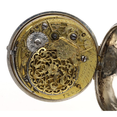 61 - Jno. Balle, London - Mid 18th century English silver pair cased verge pocket watch, London 1757, sig... 