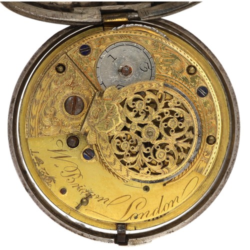 69 - W. Brown, London - Early 19th century silver pair cased verge pocket watch, signed fusee movement, n... 