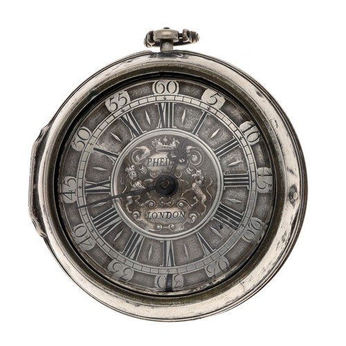 5 - Fran Phelps, London - English early 18th century silver pair cased verge pocket watch, the fusee mov... 