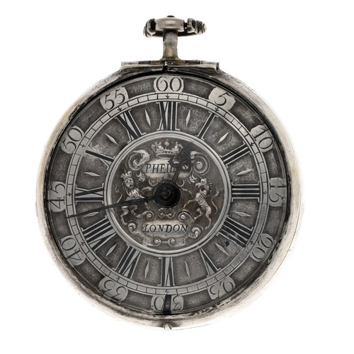 5 - Fran Phelps, London - English early 18th century silver pair cased verge pocket watch, the fusee mov... 