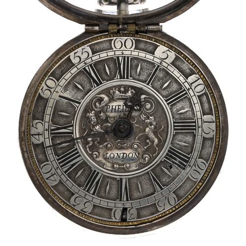 5 - Fran Phelps, London - English early 18th century silver pair cased verge pocket watch, the fusee mov... 