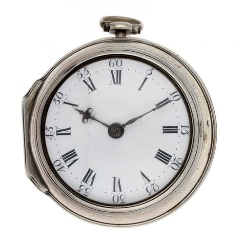 14 - Geo. Gould, South-Molton - George III silver pair cased verge pocket watch, London 1766, the signed ... 