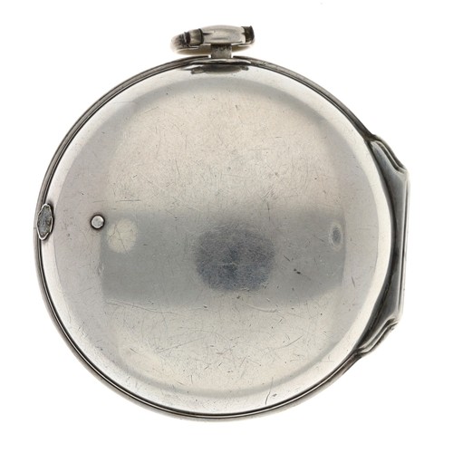 14 - Geo. Gould, South-Molton - George III silver pair cased verge pocket watch, London 1766, the signed ... 